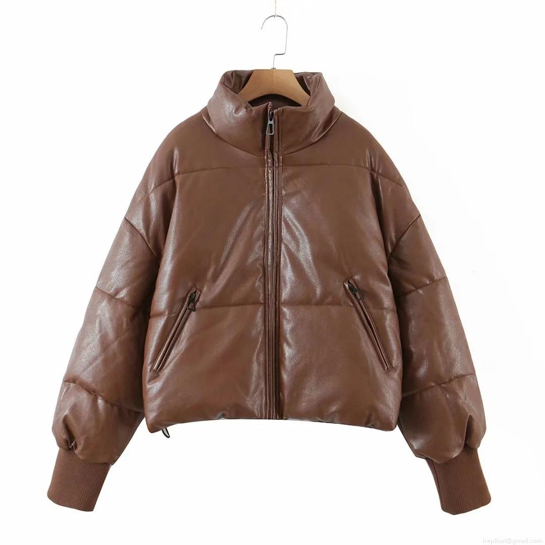 Women's Puffer Jacket Stand Collar Zip Up Quilted Cotton Padded Short Coat Winter Warm Windproof Solid Color Streetwear Outerwear For Women