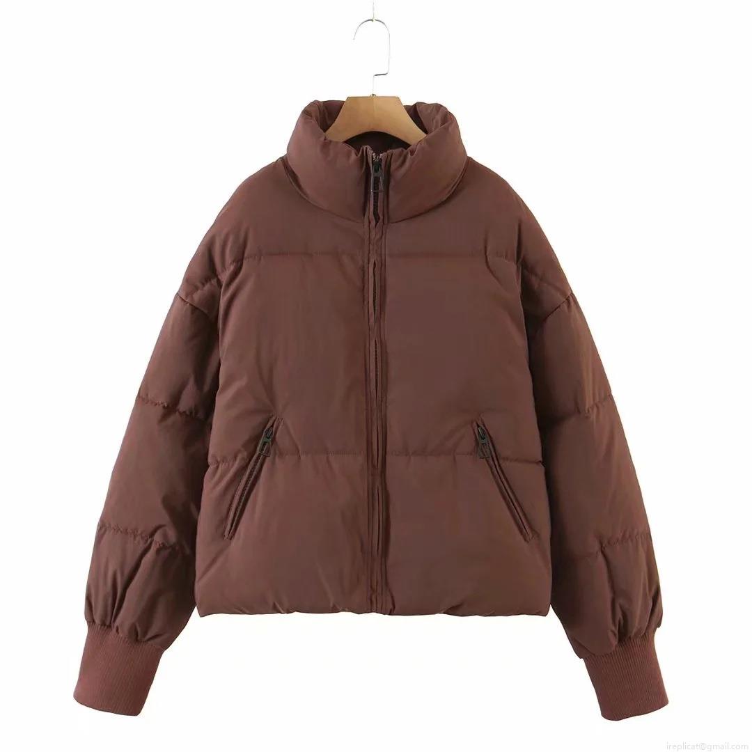 Women's Puffer Jacket Stand Collar Zip Up Quilted Cotton Padded Short Coat Winter Warm Windproof Solid Color Streetwear Outerwear For Women