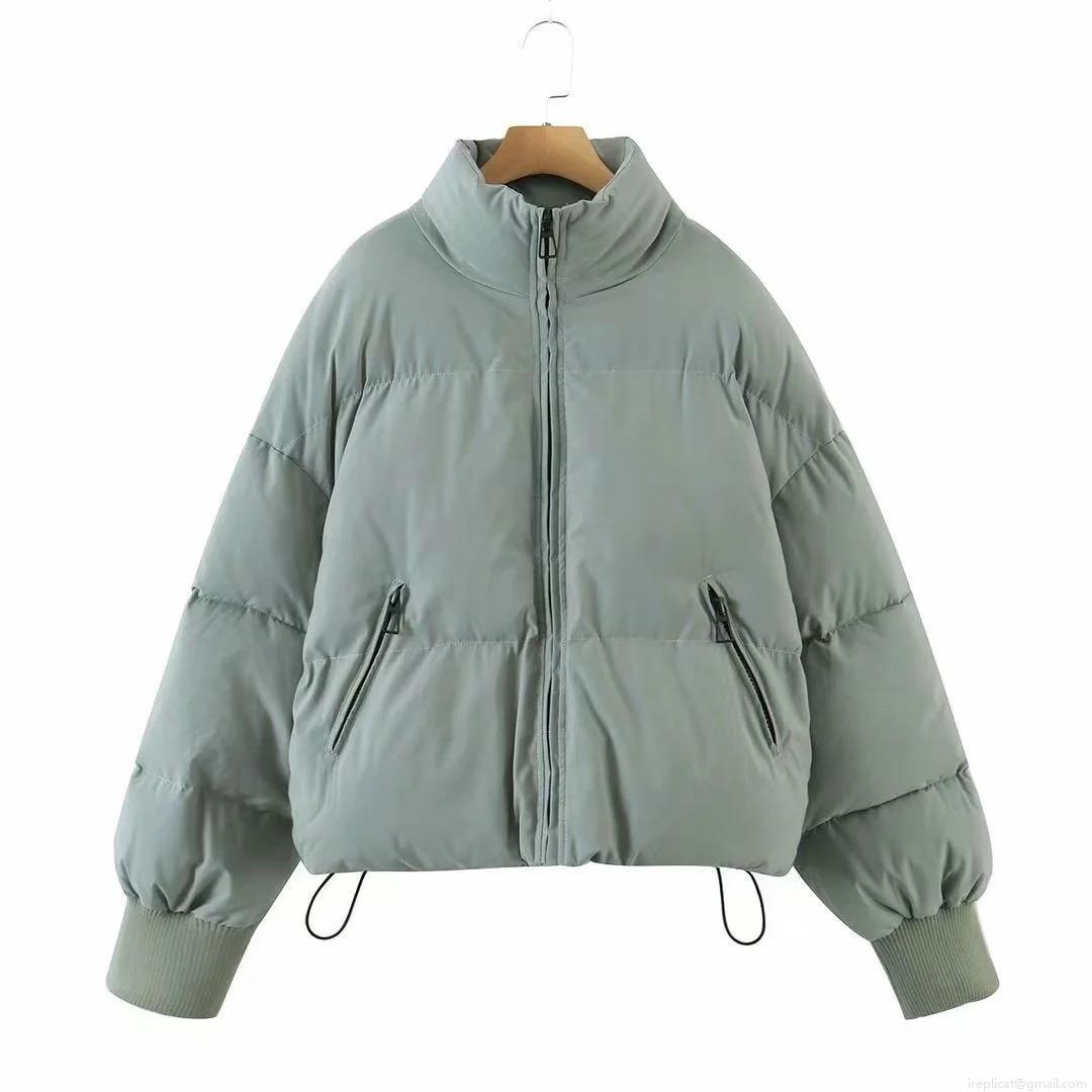 Women's Puffer Jacket Stand Collar Zip Up Quilted Cotton Padded Short Coat Winter Warm Windproof Solid Color Streetwear Outerwear For Women