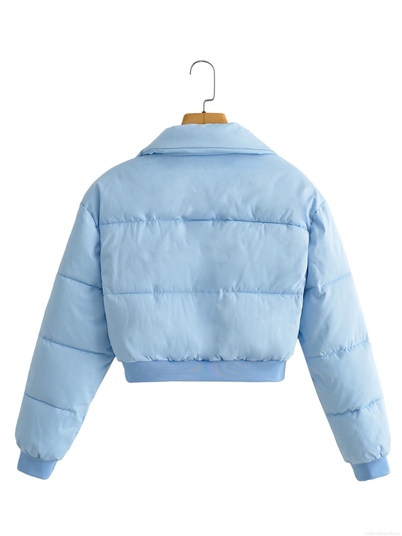 Women Winter Short Puffer Jacket Polyester Padded Coat Stand Collar Single-Breasted Zipper Quilted Outerwear Warm Windproof Bread Jacket For Ladies