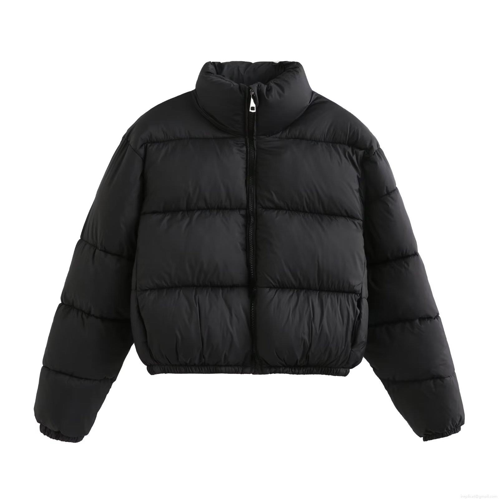 Women Short Puffer Jacket Stand Collar Quilted Polyester Down Cotton Winter Padded Coat Casual Y2K Streetwear Long Sleeve Zipper Bread Jacket Warm Outerwear