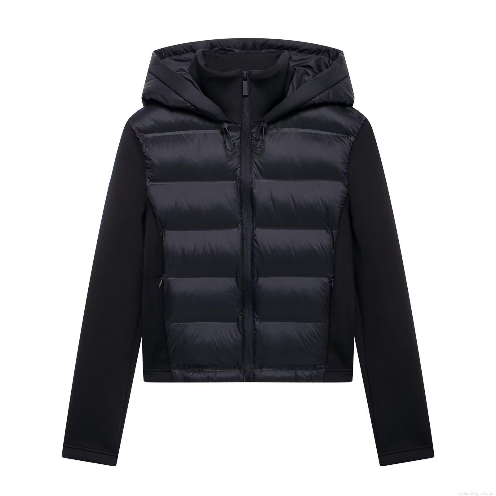 Women's Fashion Hooded Patchwork Puffer Jacket Casual Loose Long Sleeve Zip Up Quilted Cotton Padded Short Outerwear For Autumn Winter Streetwear Lady