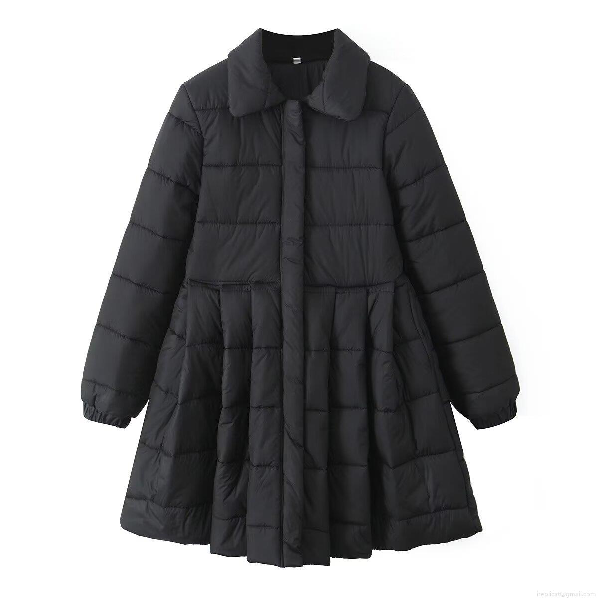 Women's European Style Lapel Long Sleeve Quilted Jacket With A-Line Flare Hem Winter Warm Padded Coat For Casual Outdoor Streetwear