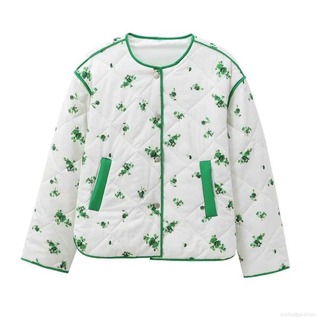 Women's Quilted Floral Print Cotton Padded Jacket Polyester Fabric Warm Lightweight Casual Coat For Winter Outdoor Streetwear Ladies Fashion Long Sleeve Outerwear