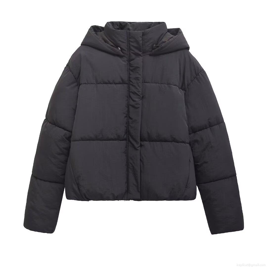 Women's Fashion Hooded Puffer Jacket Polyester Padded Zip Up Warm Coat Winter Long Sleeve Taped Outwear For Women Streetwear