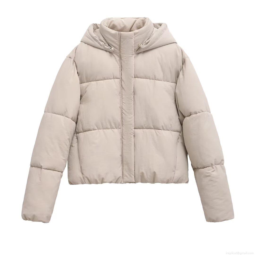 Women's Fashion Hooded Puffer Jacket Polyester Padded Zip Up Warm Coat Winter Long Sleeve Taped Outwear For Women Streetwear