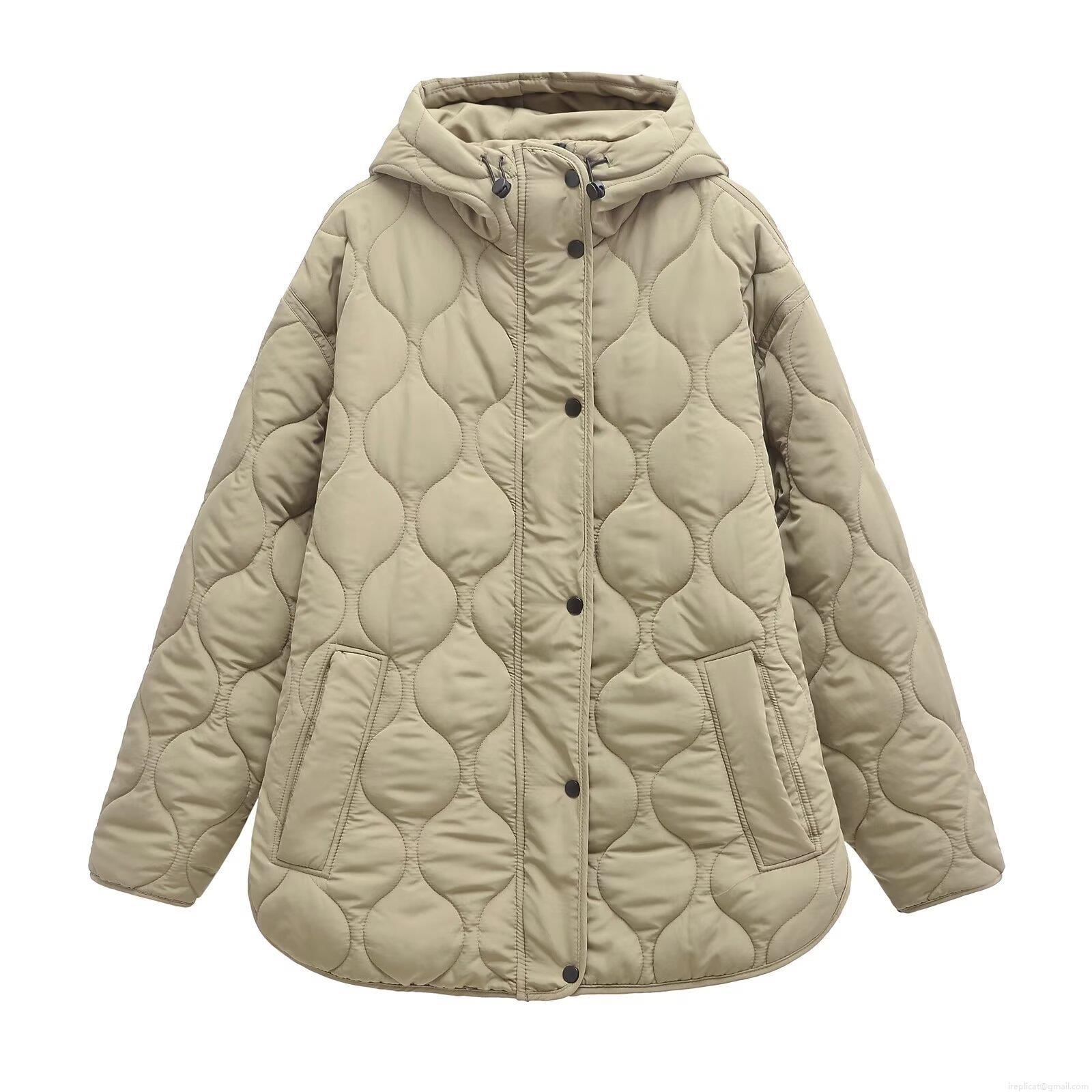 Women's Winter Hooded Onion Quilted Padded Jacket Mid-Length Polyester Cotton Filled Windproof Parka Coat with Zipper and Buttons for Streetwear Casual Warm Outerwear