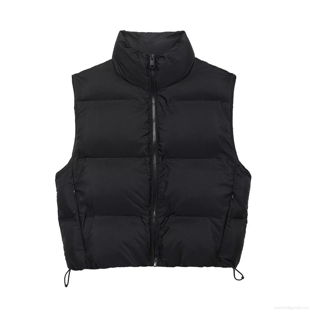 Women Stand Collar Padded Vest Warm Down Cotton Sleeveless Jacket Quilted Windproof Waistcoat Autumn Winter Streetwear Outerwear Adjustable Hem