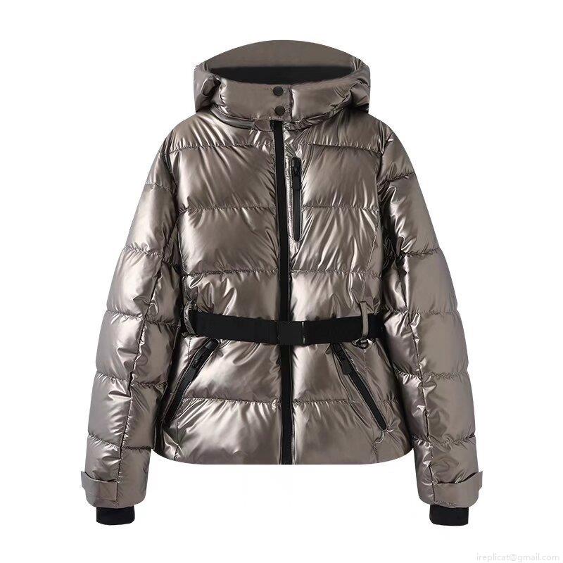 Women's Metallic Shiny Puffer Jacket Hooded Windproof Warm Winter Coat With Belt Slim Fit For Skiing Outdoor Streetwear