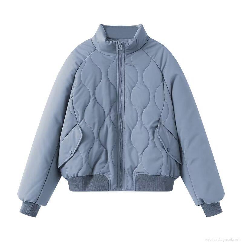 Women's Retro Quilted Pilot Jacket Padded Cotton Filled Oversized Stand Collar Puffer Coat Wave Quilted Warm Windproof Winter Outwear For Women Streetwear