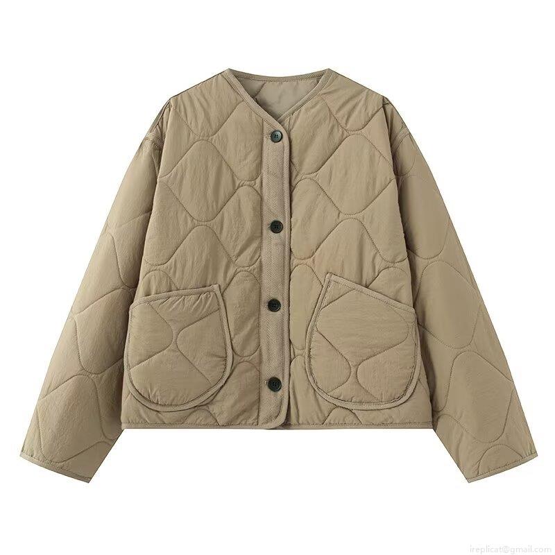 Women's Quilted Jacket Round Neck Lightweight Cotton Padded Coat Button Up Windproof Outerwear For Autumn Winter Casual Streetwear Ladies