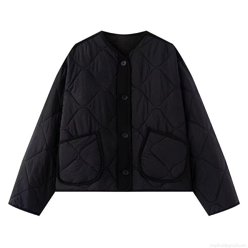Women's Quilted Jacket Round Neck Lightweight Cotton Padded Coat Button Up Windproof Outerwear For Autumn Winter Casual Streetwear Ladies