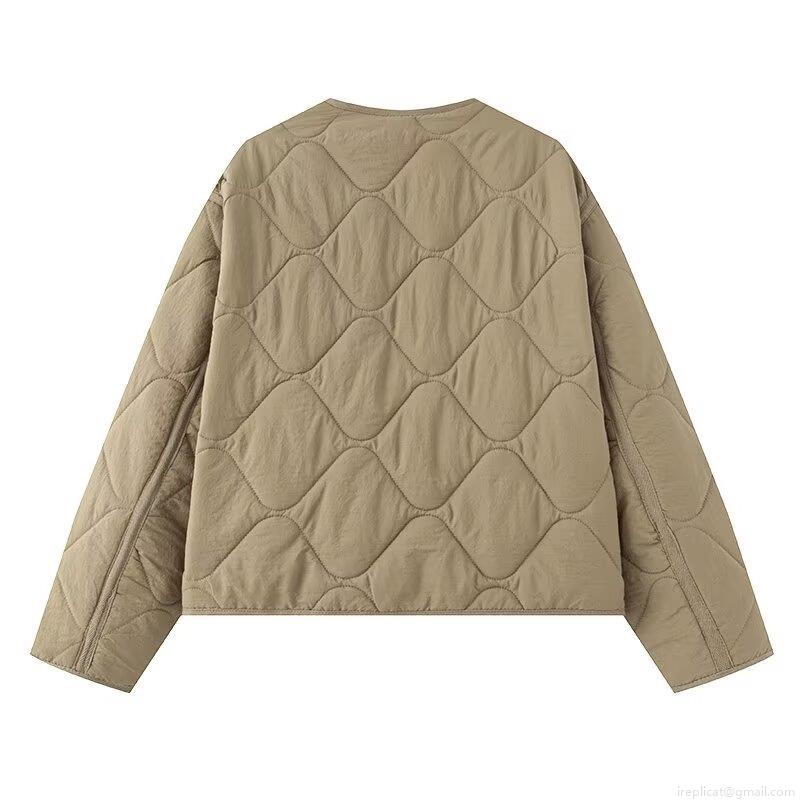 Women's Quilted Jacket Round Neck Lightweight Cotton Padded Coat Button Up Windproof Outerwear For Autumn Winter Casual Streetwear Ladies