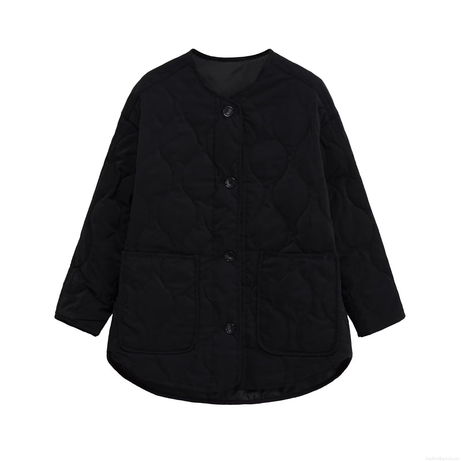 Women's Quilted Padded Jacket Mid-Length Round Neck Long Sleeve Single Breasted Coat With Pockets Polyester Cotton Filling Loose Fit Warm Streetwear Outwear