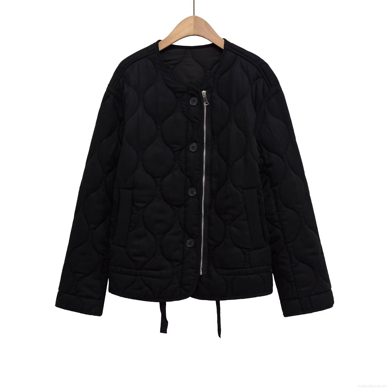 Women Casual Loose Quilted Cotton Padded Jacket Winter Round Neck Long Sleeve Outerwear Coat With Zipper And Buttons Streetwear For Ladies Polyester Warm