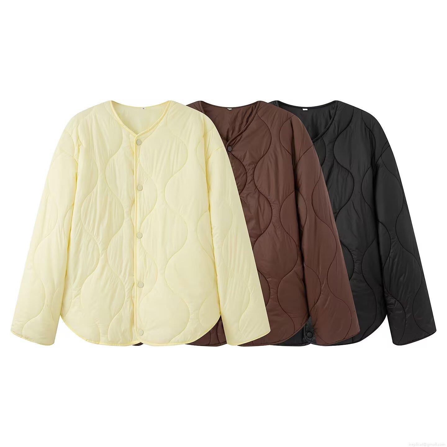 Women's Winter Quilted Padded Jacket 100% Polyester Windproof Warm Long Sleeve Round Neck Button Up Coat For Outdoor Daily Wear Casual Street Style Loose Fit Outerwear