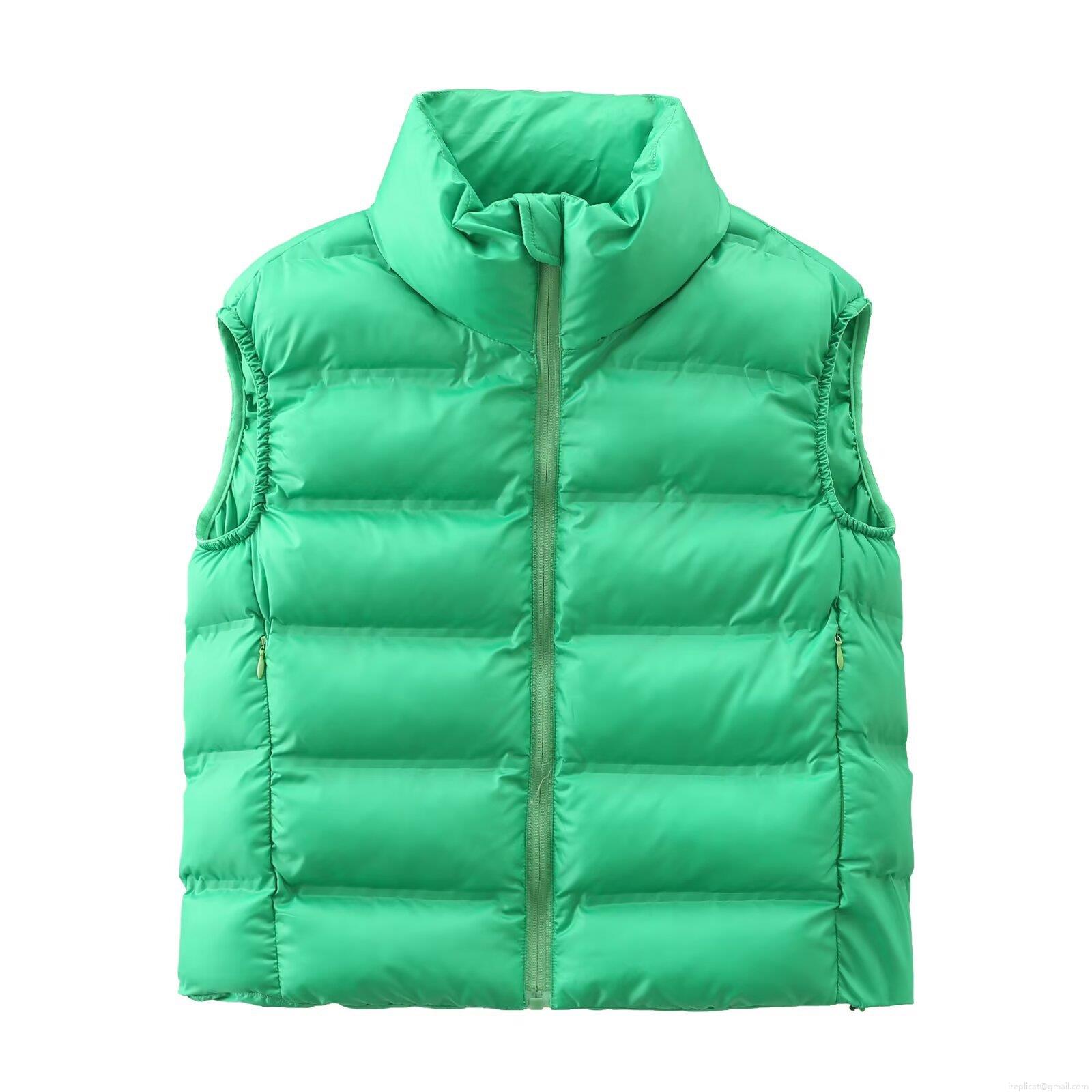 Women Padded Vest Winter Warm Stand Collar Sleeveless Quilted Jacket Polyester Streetwear Short Outerwear Casual Solid Color Zipper Puffer Waistcoat For Women