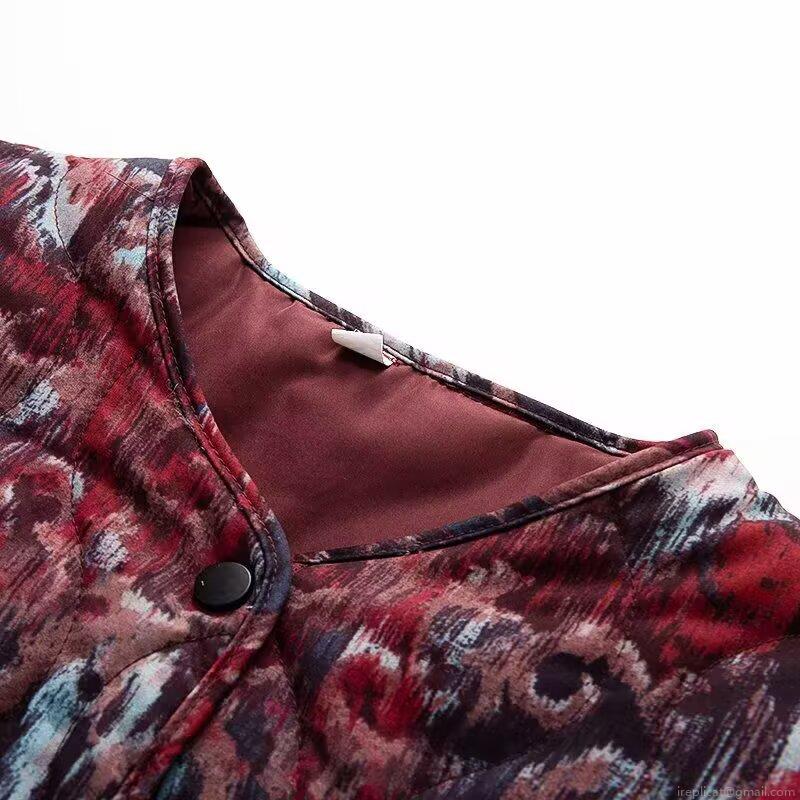 Women's Abstract Print Quilted Jacket Round Neck Long Sleeve Single-Breasted Puffer Coat With Pockets Vintage Artistic Winter Outerwear
