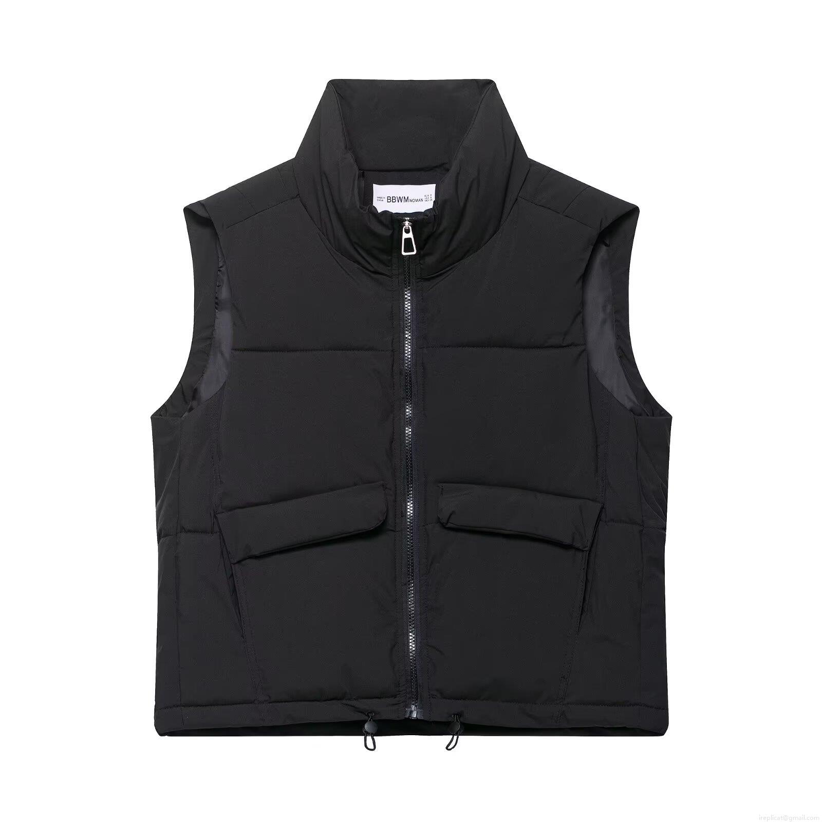 Women's Padded Puffer Vest Stand Collar Sleeveless Zip Up Jacket With Pockets Drawstring Hem Oversized Solid Color Autumn Winter Outerwear Streetwear