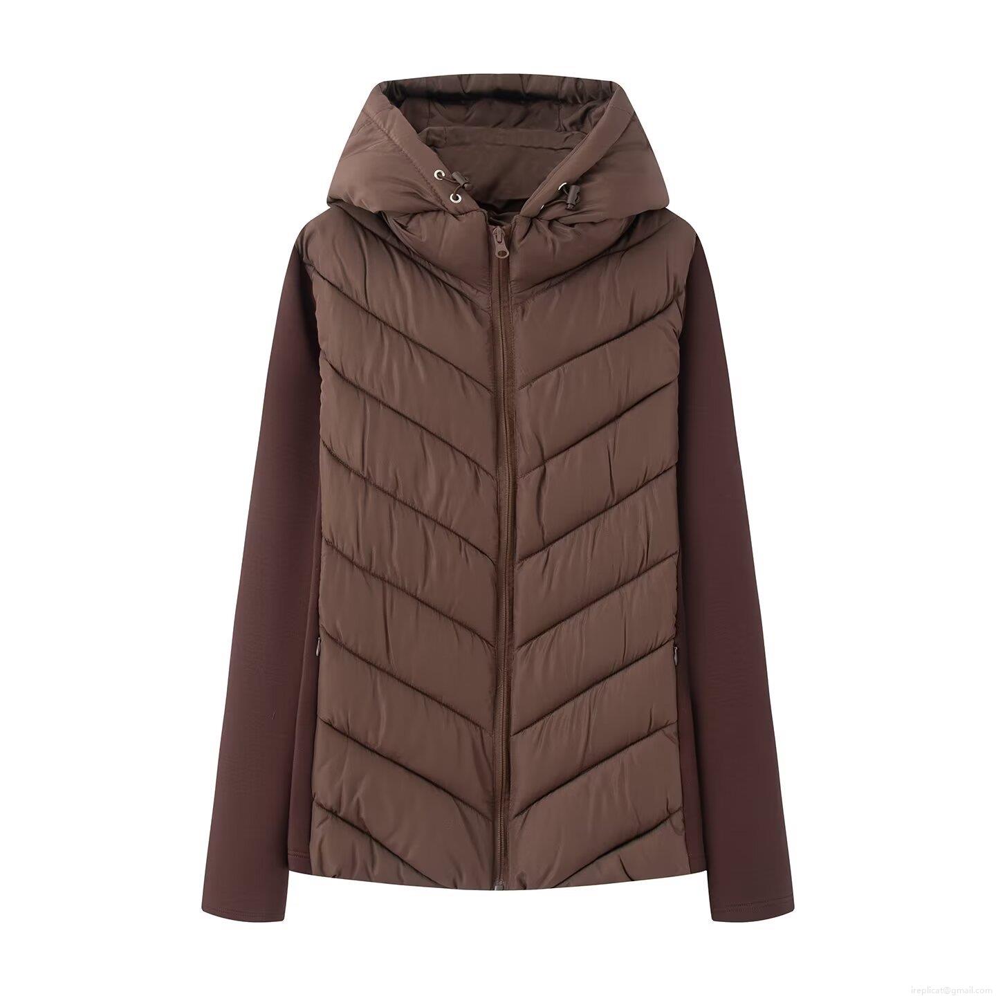 Women's Hooded Spliced Padded Jacket Winter Warm V-Quilted Long Sleeve Zipper Coat Outdoor Streetwear Solid Color Outwear