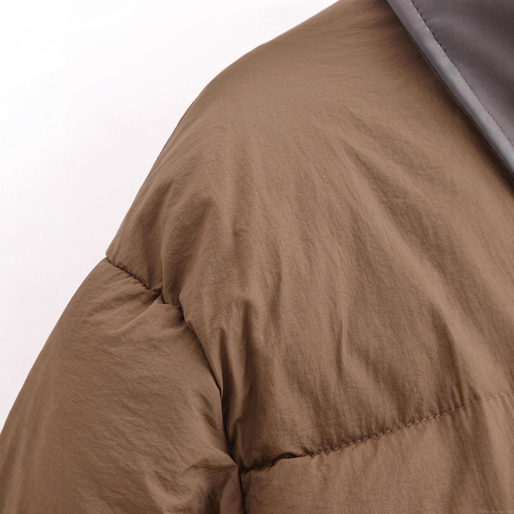 Women's PU Patchwork Padded Jacket Winter Quilted Short Coat With Turn-down Collar Loose Fit Warm Puffer Outerwear For Women Streetwear Solid Brown