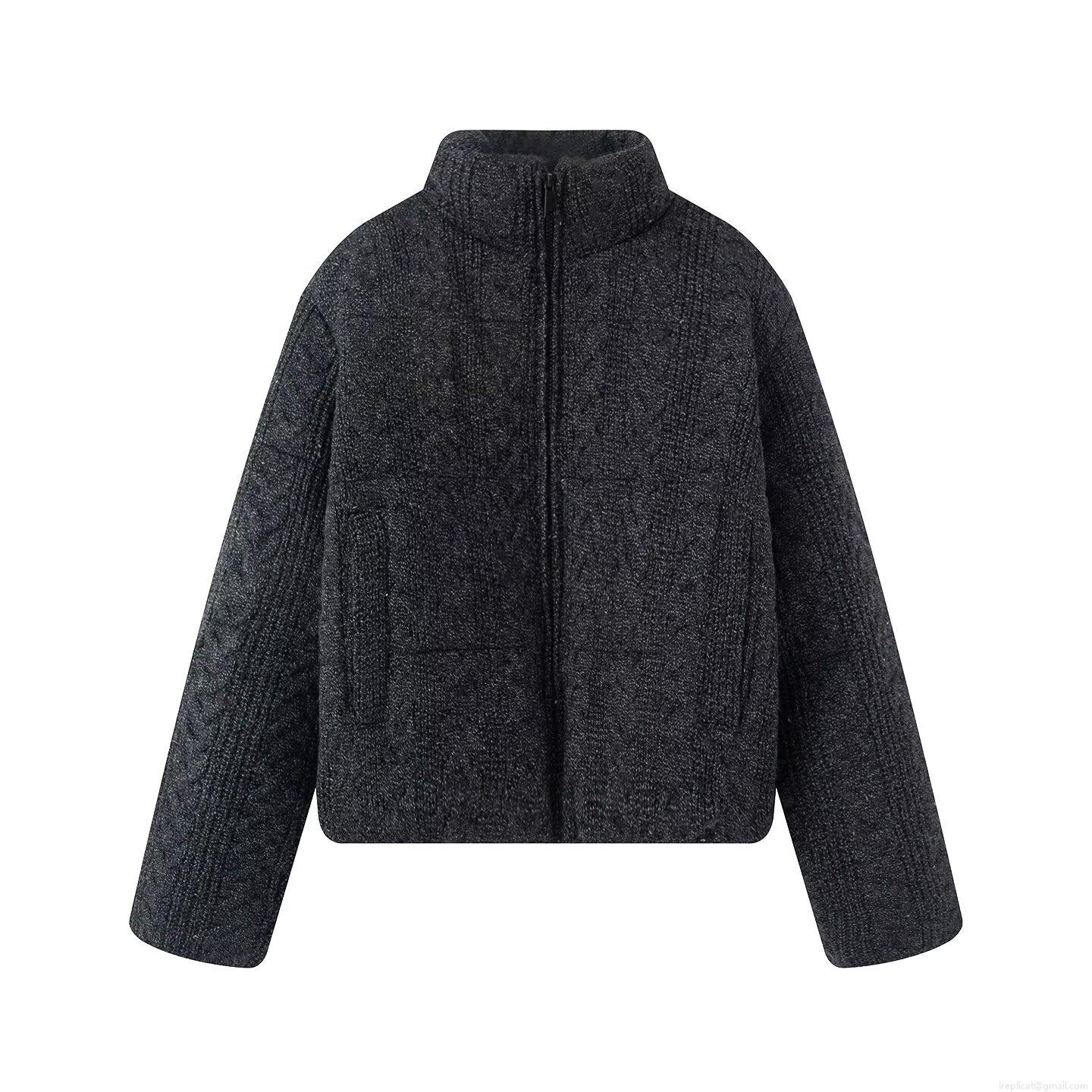 Women Stand Collar Puffer Jacket Knit Patchwork Cable Knit Padded Coat Winter Warm Streetwear Zipper Outerwear Long Sleeve For Women