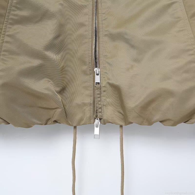 Women's Winter Khaki Puffer Jacket With Detachable Faux Fur Collar Long Sleeve Zipper Bomber Jacket Outerwear For Ladies Warm Casual Coat