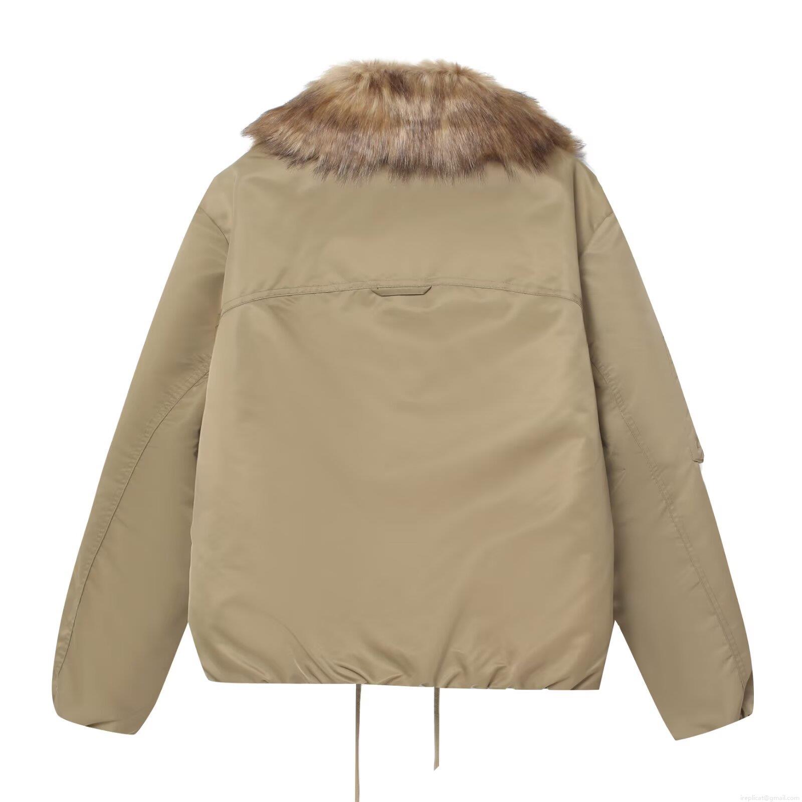 Women's Winter Khaki Puffer Jacket With Detachable Faux Fur Collar Long Sleeve Zipper Bomber Jacket Outerwear For Ladies Warm Casual Coat