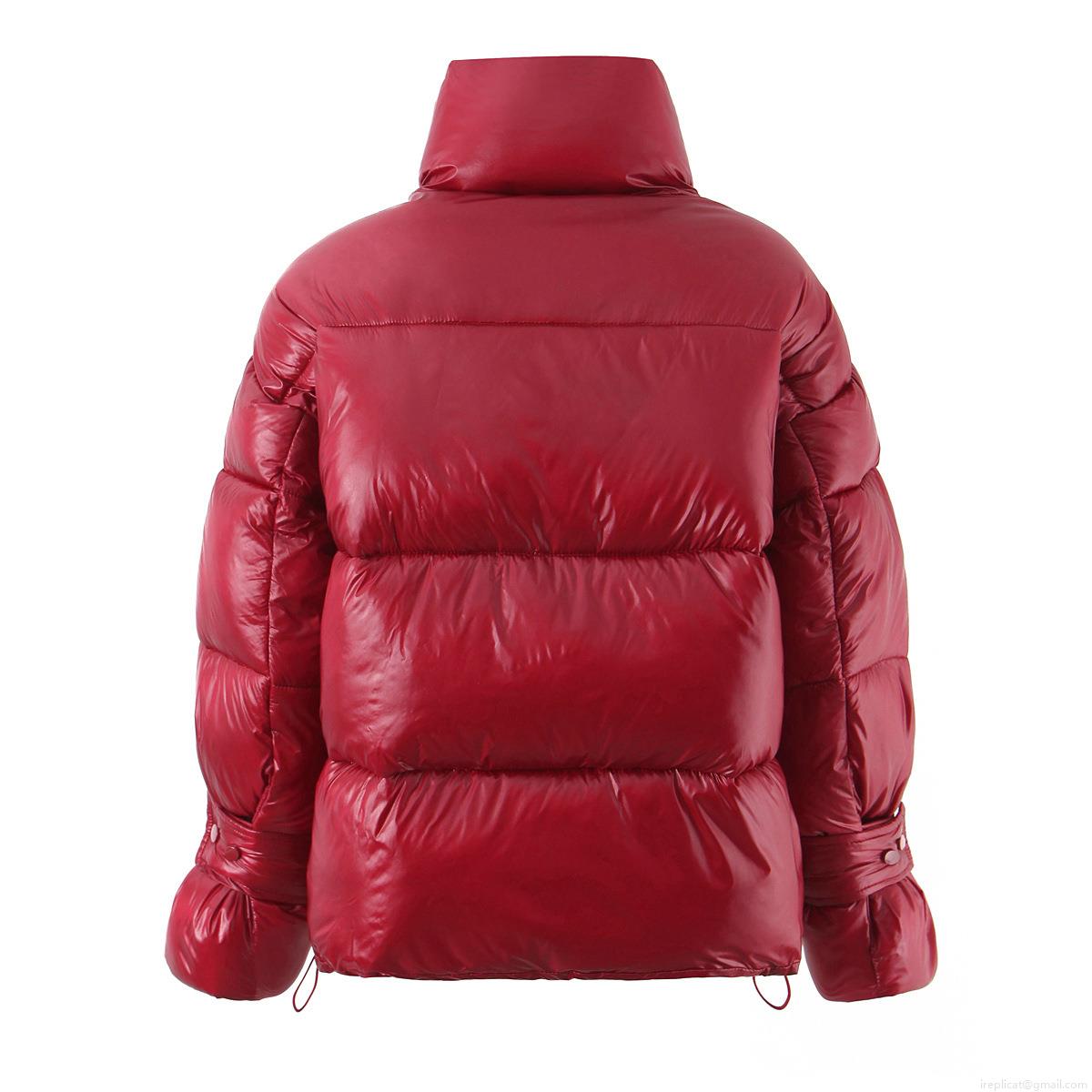 Women's Glossy Puffer Jacket Winter Warm Stand Collar Long Sleeve Quilted Padded Coat Shiny Streetwear Outwear With Dual Zippers Red Gold