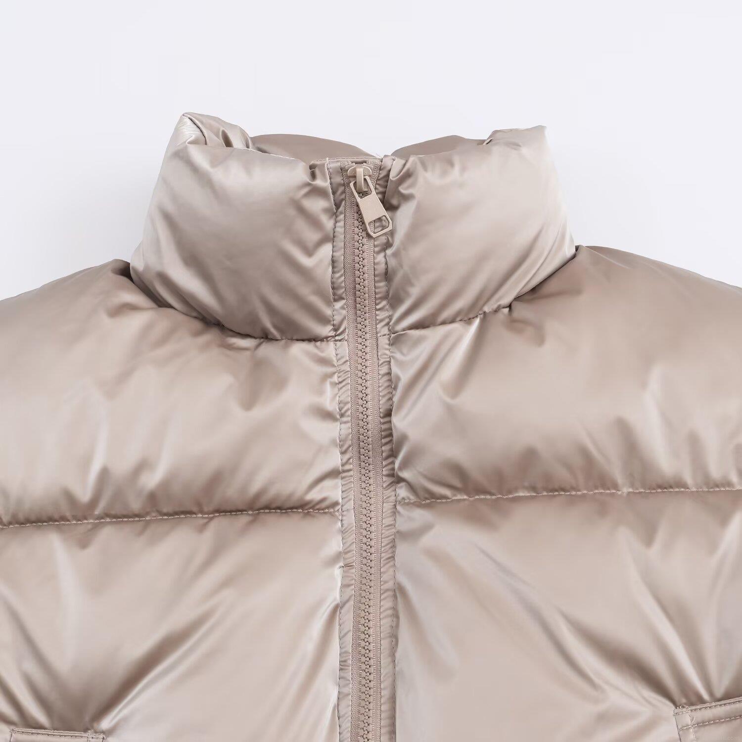 Women's Fashion Glossy Padded Jacket Water-repellent Windproof Stand Collar Winter Warm Quilted Coat Outerwear For Daily Casual Ladies