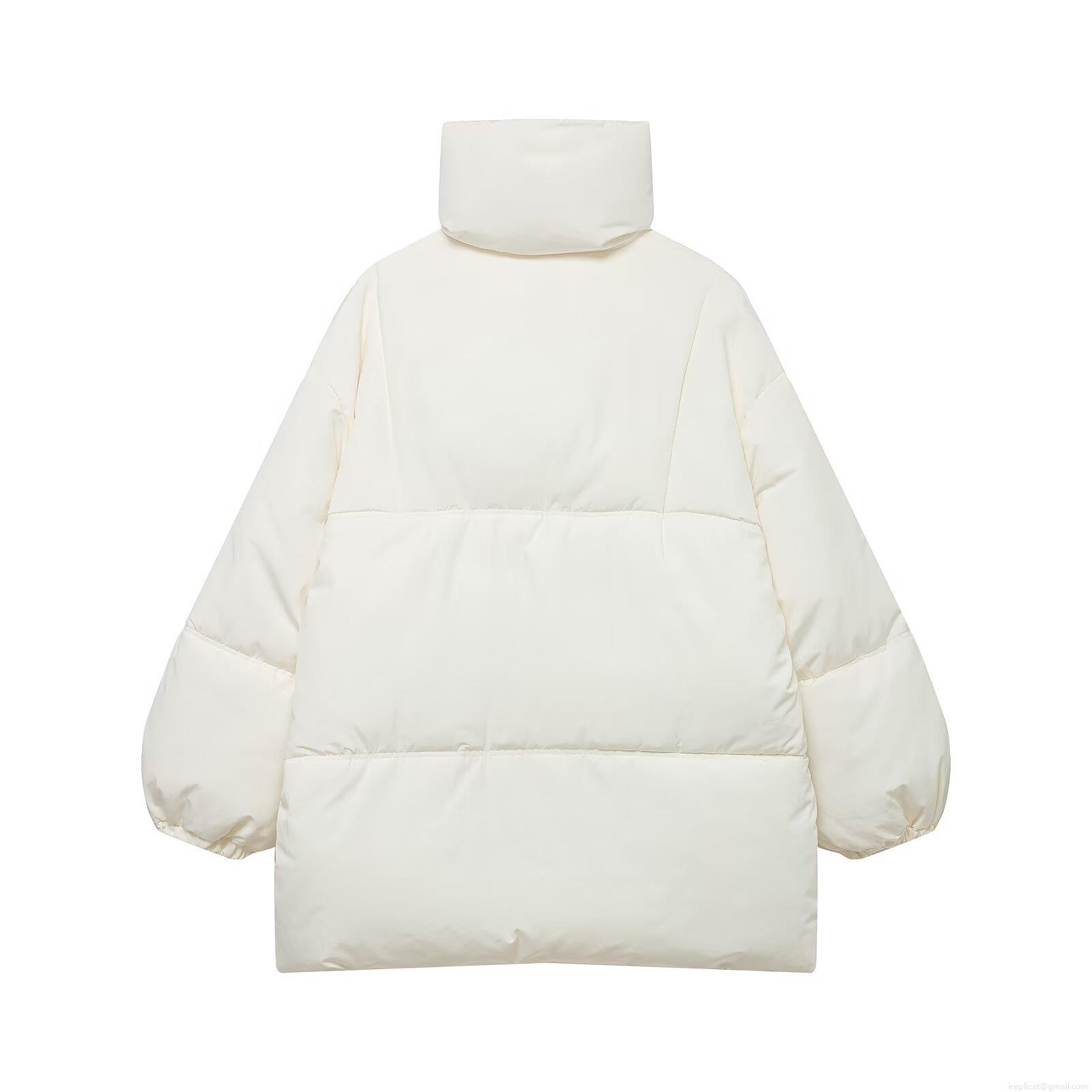 Women Winter Thickened Puffer Jacket Fashion Simple Solid Color Loose Stand Collar Cotton-Padded Coat With Zipper Pocket Casual Warm Outerwear