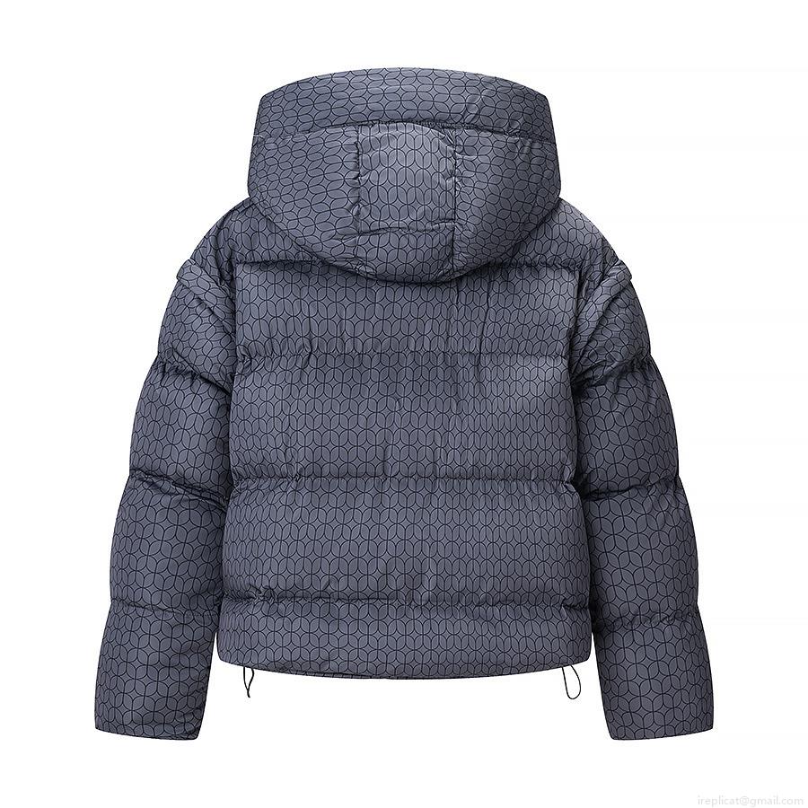 Women's Fashion Geometric Print Quilted Puffer Jacket Casual Winter Hooded Cotton Padded Coat With Detachable Hood Warm Loose Fit Outerwear