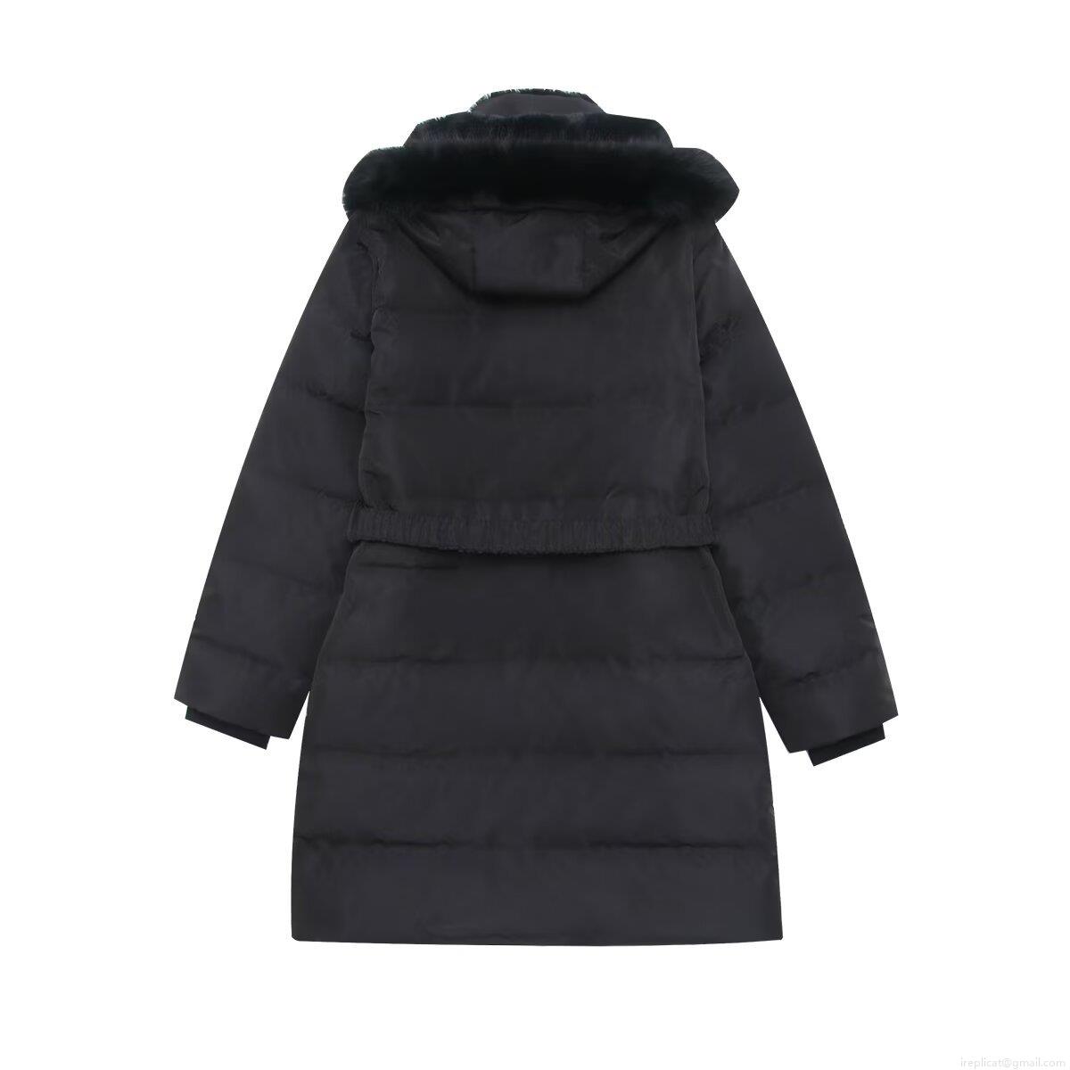 Women's Winter Parka Jacket Polyester Cotton-padded Hooded Coat With Faux Fur Collar And Waist Belt Mid-length Slim Warm Windproof Outerwear