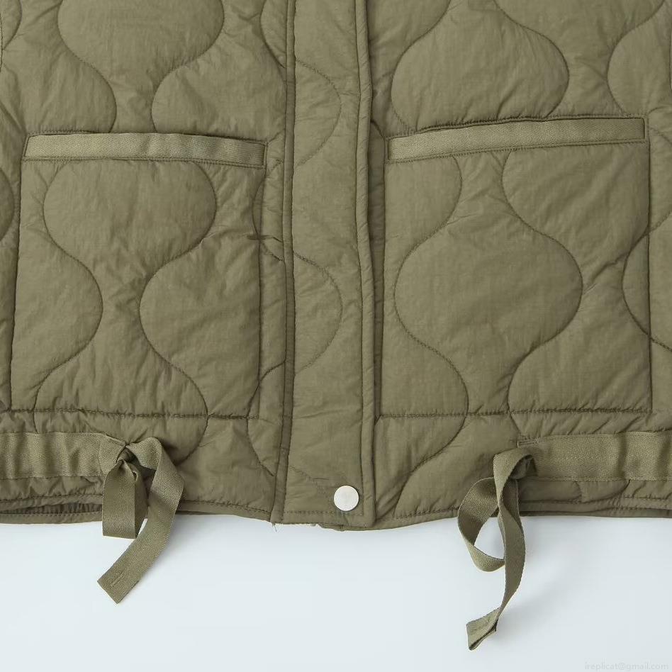 Women's Loose Quilted Padded Jacket Casual Stand Collar Windproof Cotton Coat With Drawstring Hem Autumn Winter Outerwear