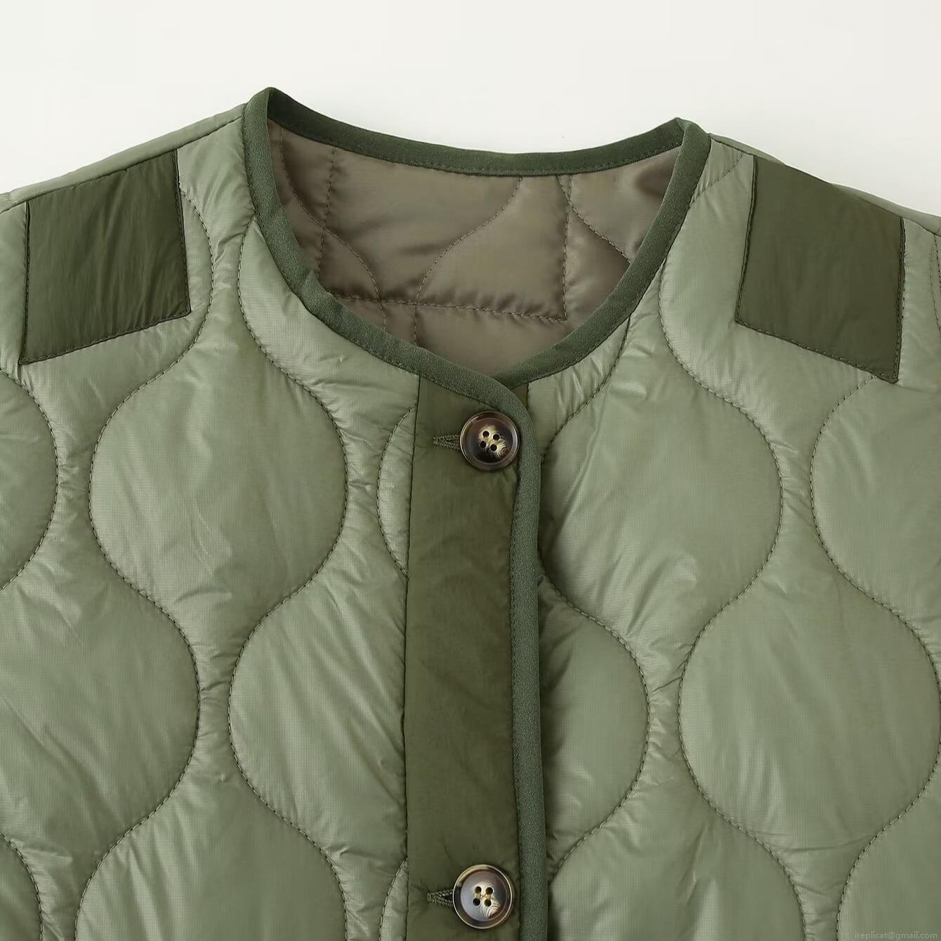 Women's Quilted Jacket 100% Polyester Long Sleeve Wave Quilted Round Neck Single Breasted Coat Loose Casual Mid-length Warm Outerwear For Winter Daily Lightweight Padded Jacket