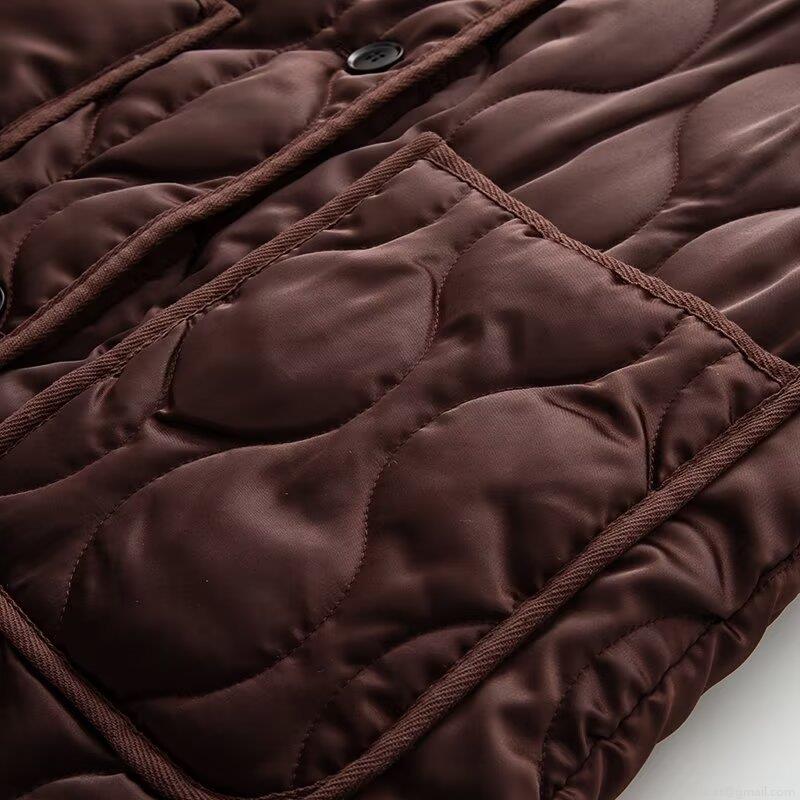 Women's Satin-like Quilted Padded Jacket Onion Pattern Round Neck Loose Fit Single Breasted Coat With Pockets Casual Daily Winter Outwear