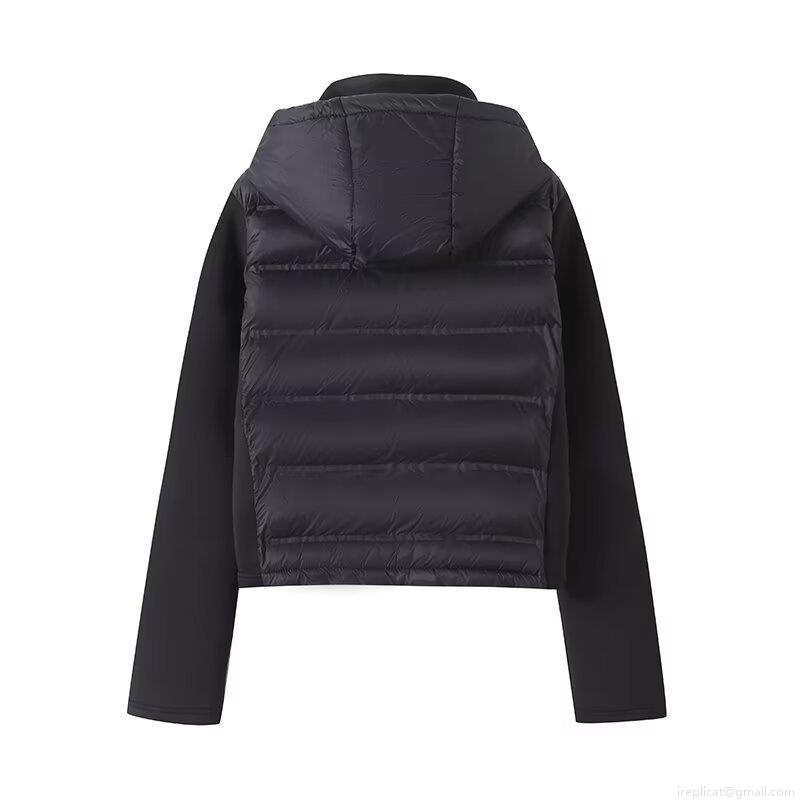 Women Casual Hooded Cotton Padded Parka Jacket Polyester Spandex Quilted Patchwork Long Sleeve Full Zipper Windproof Warm Coat For Daily Outdoor Winter