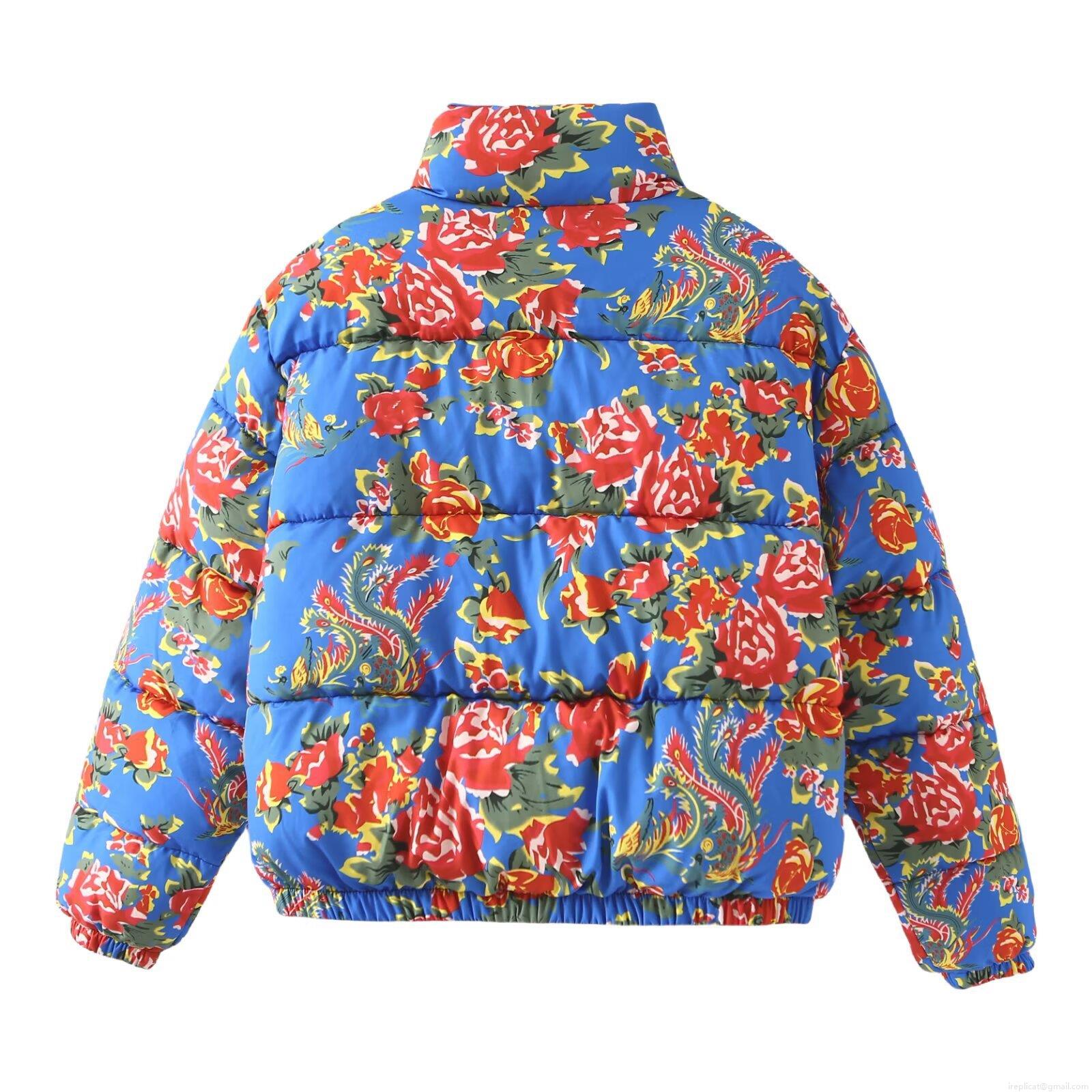 Women's Retro Chinese Ethnic Floral Print Padded Jacket Warm Quilted Cotton Coat With Stand Collar Loose Fit Long Sleeve Zipper Outwear For Winter