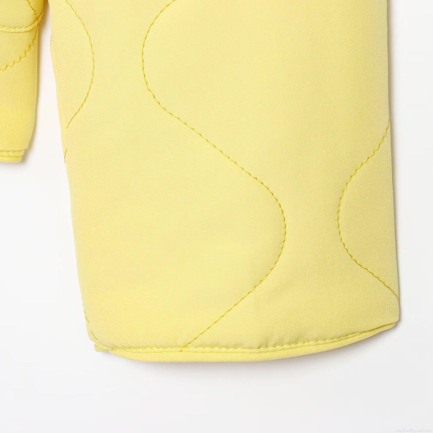 Women's Casual Wave Quilted Padded Jacket Loose Round Neck Long Sleeve Lightweight Cotton Coat With Pockets Yellow Autumn Winter