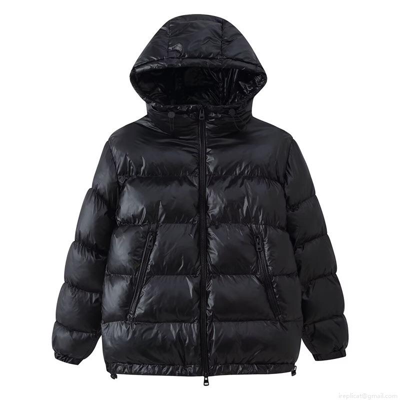 Women's Glossy Hooded Puffer Jacket Shiny Quilted Winter Coat With Zip Pockets Warm Padded Cotton Blend Outerwear Fashion Solid Color Casual Ladies Jacket