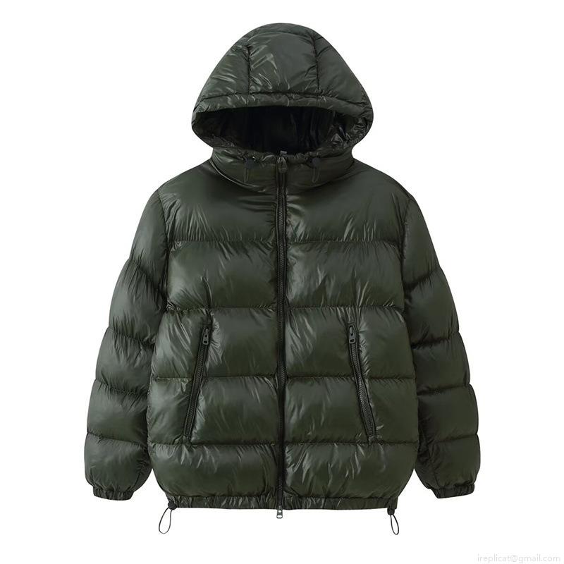 Women's Glossy Hooded Puffer Jacket Shiny Quilted Winter Coat With Zip Pockets Warm Padded Cotton Blend Outerwear Fashion Solid Color Casual Ladies Jacket