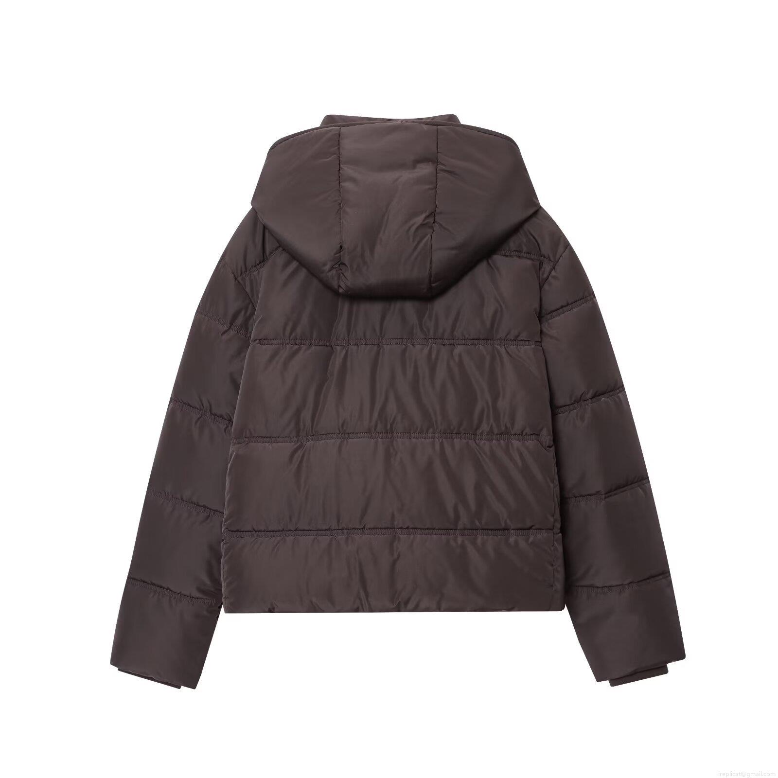 Women's Casual Hooded Puffer Jacket Fashion Solid Color Horizontal Quilted Short Cotton Padded Coat With Pockets And Drawstring Hem For Autumn Winter