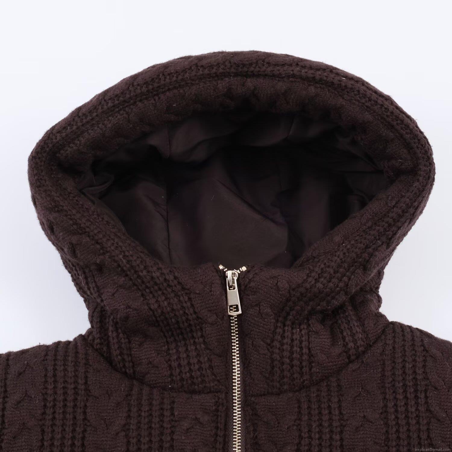 Women's Hooded Padded Jacket Cable Knit Texture Short Puffer Coat Zip Up Winter Warm Outerwear Casual Vintage Style Women Long Sleeve Cotton Blend Padded Jacket