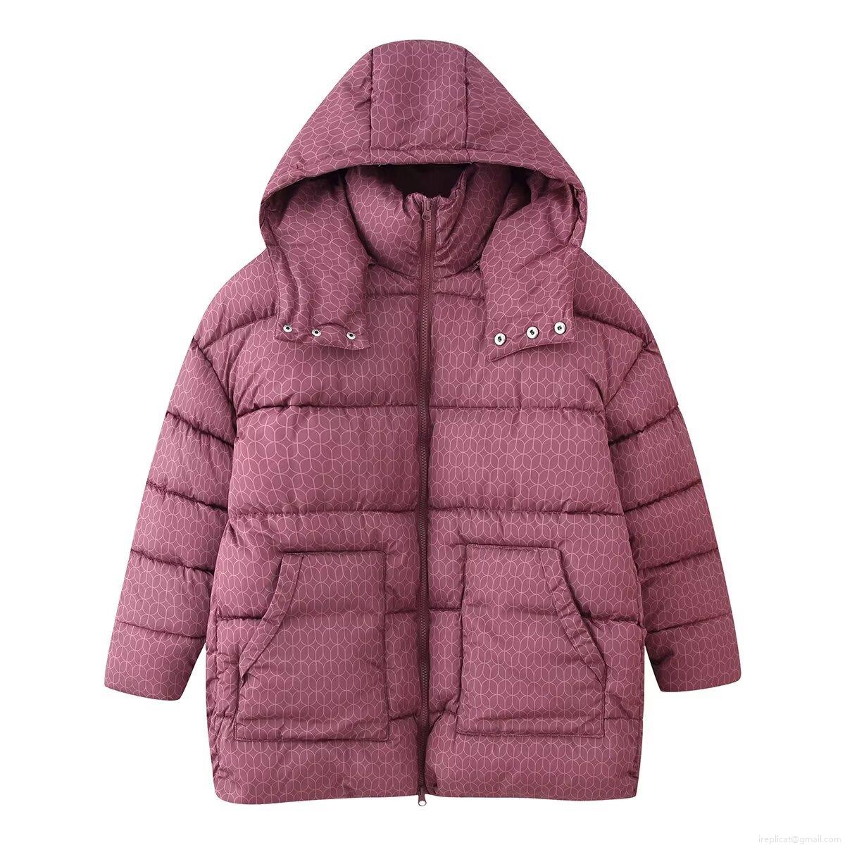 Women's Fashion Geometric Print Hooded Cotton-Padded Jacket Thick Warm Winter Outwear Casual Retro Zip-Up Long Sleeve Coat With Pockets