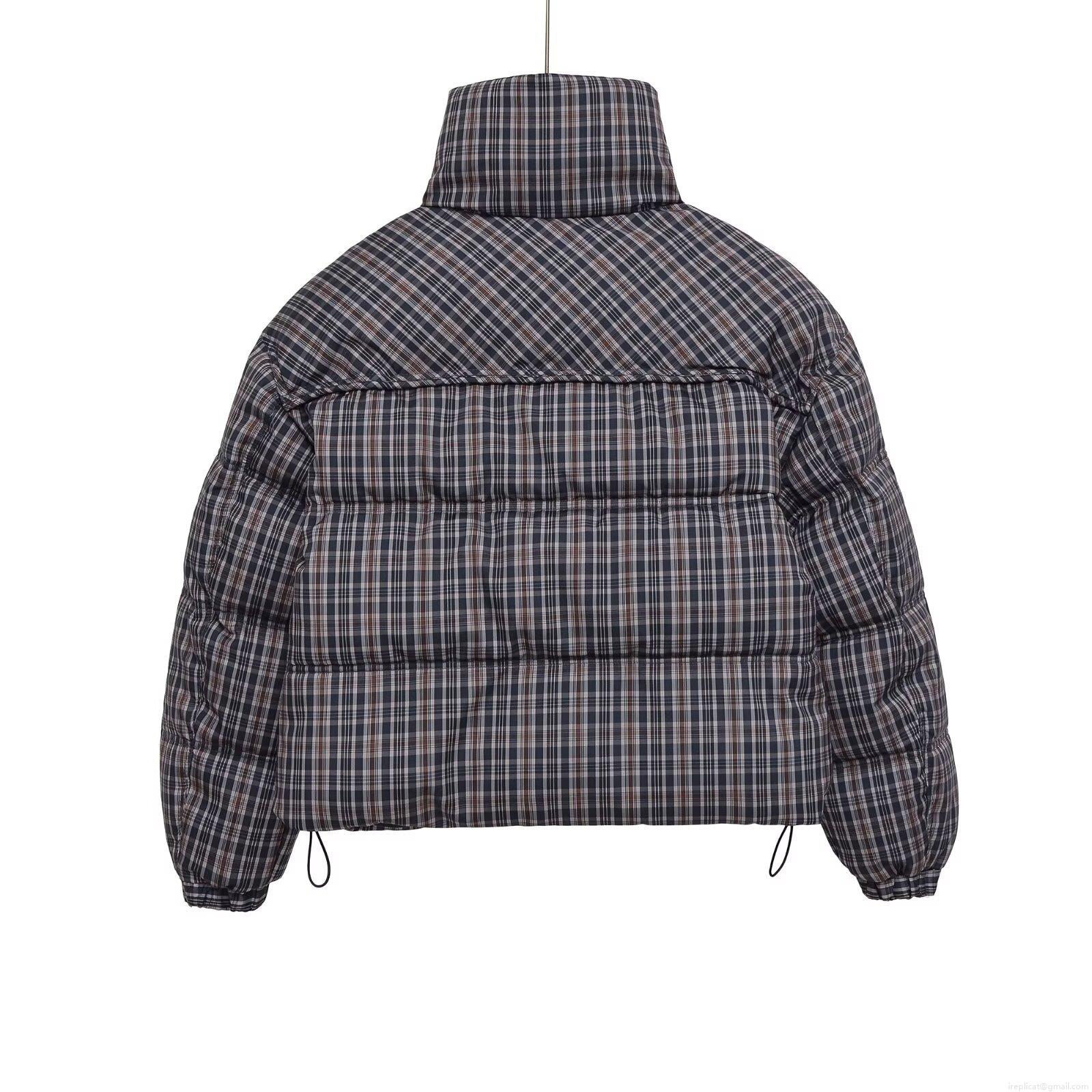 Women's Plaid Puffer Cotton Jacket Stand Collar Zipper Quilted Coat With Adjustable Drawstring Hem Long Sleeve Casual Winter Warm Outwear For Daily Wear