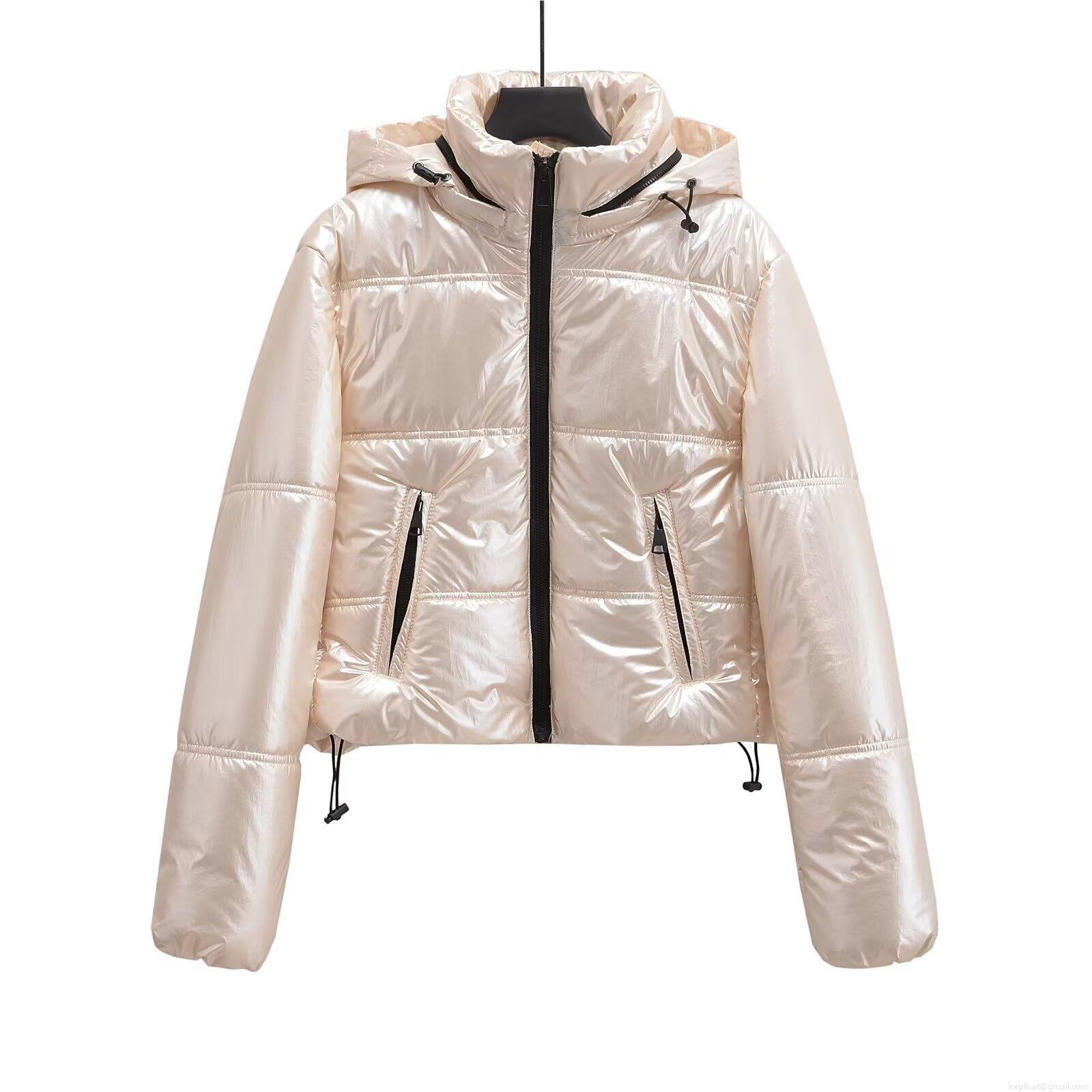 Women's Metallic Puffer Jacket Shiny Coated Hooded Zip Up Short Coat Winter Outdoor Warm Fashion Modern Padded Outerwear