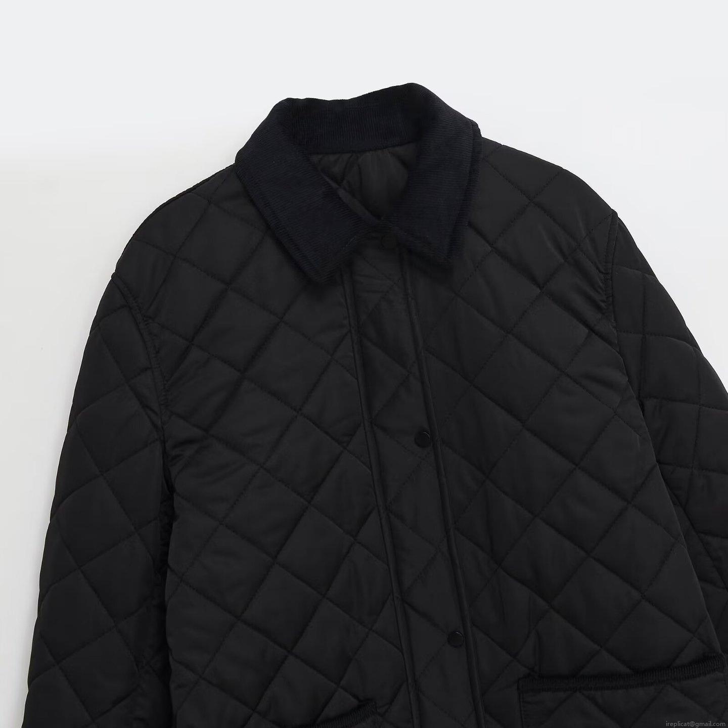 Women's Loose Diamond Quilted Jacket Long Sleeve Button Down Puffer Coat With Corduroy Collar And Pockets Casual Fall Winter Outwear