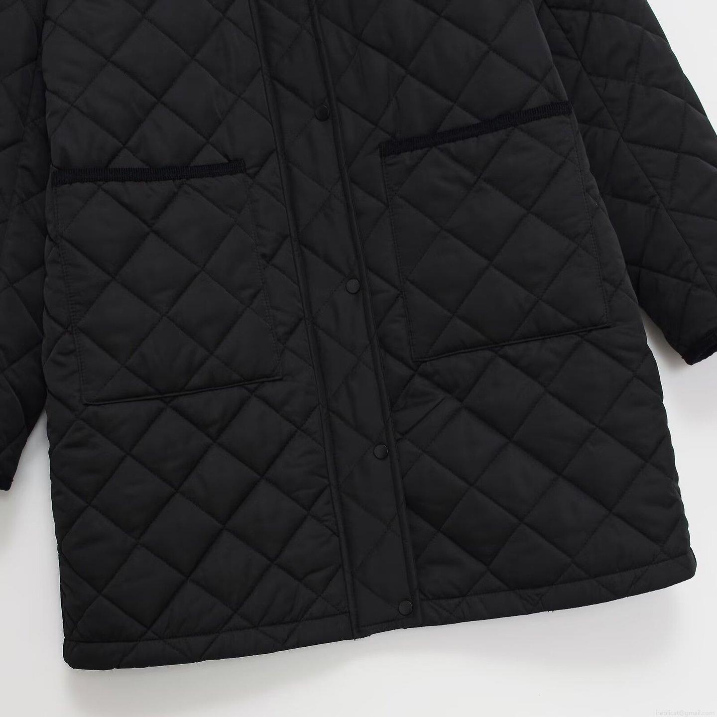 Women's Loose Diamond Quilted Jacket Long Sleeve Button Down Puffer Coat With Corduroy Collar And Pockets Casual Fall Winter Outwear