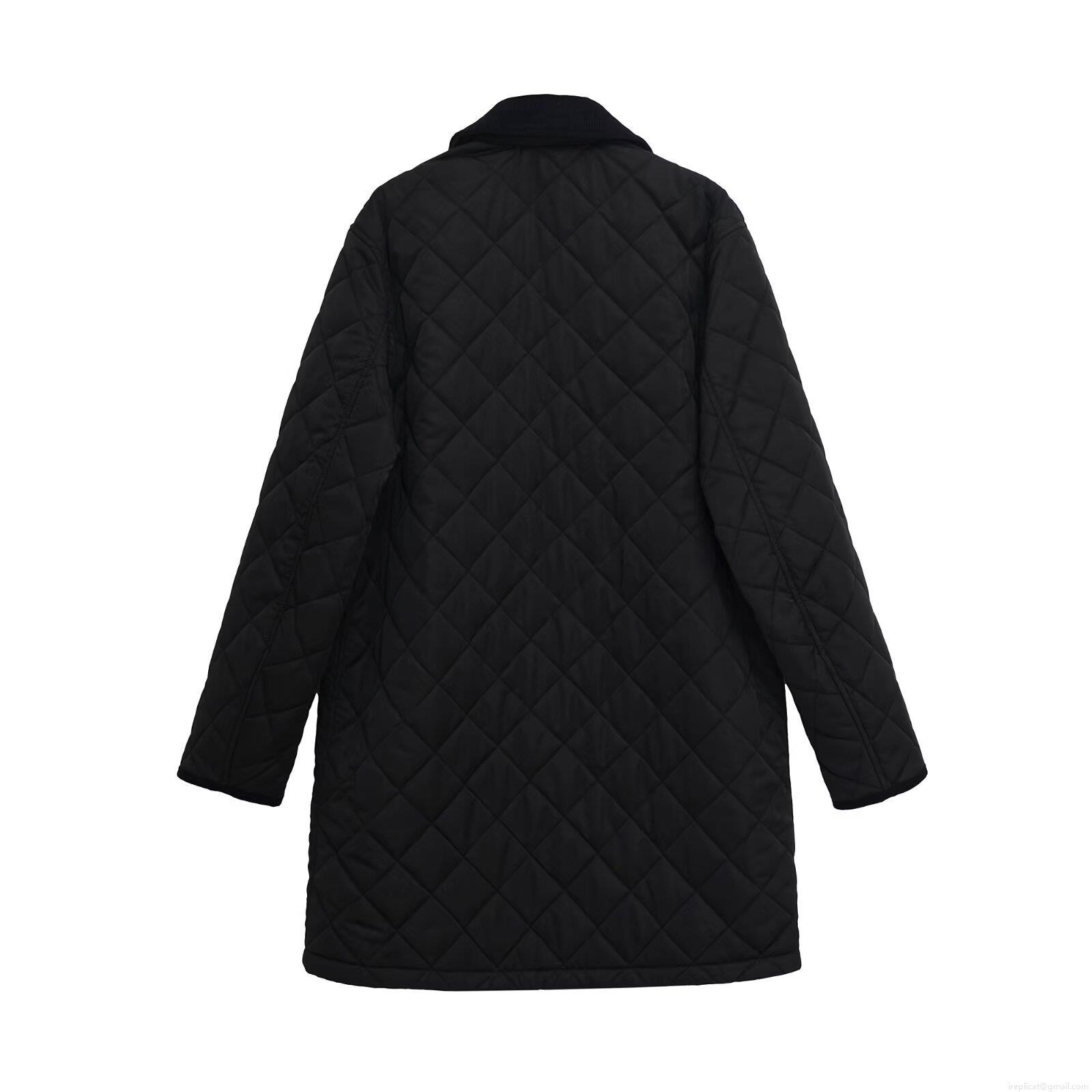 Women's Loose Diamond Quilted Jacket Long Sleeve Button Down Puffer Coat With Corduroy Collar And Pockets Casual Fall Winter Outwear