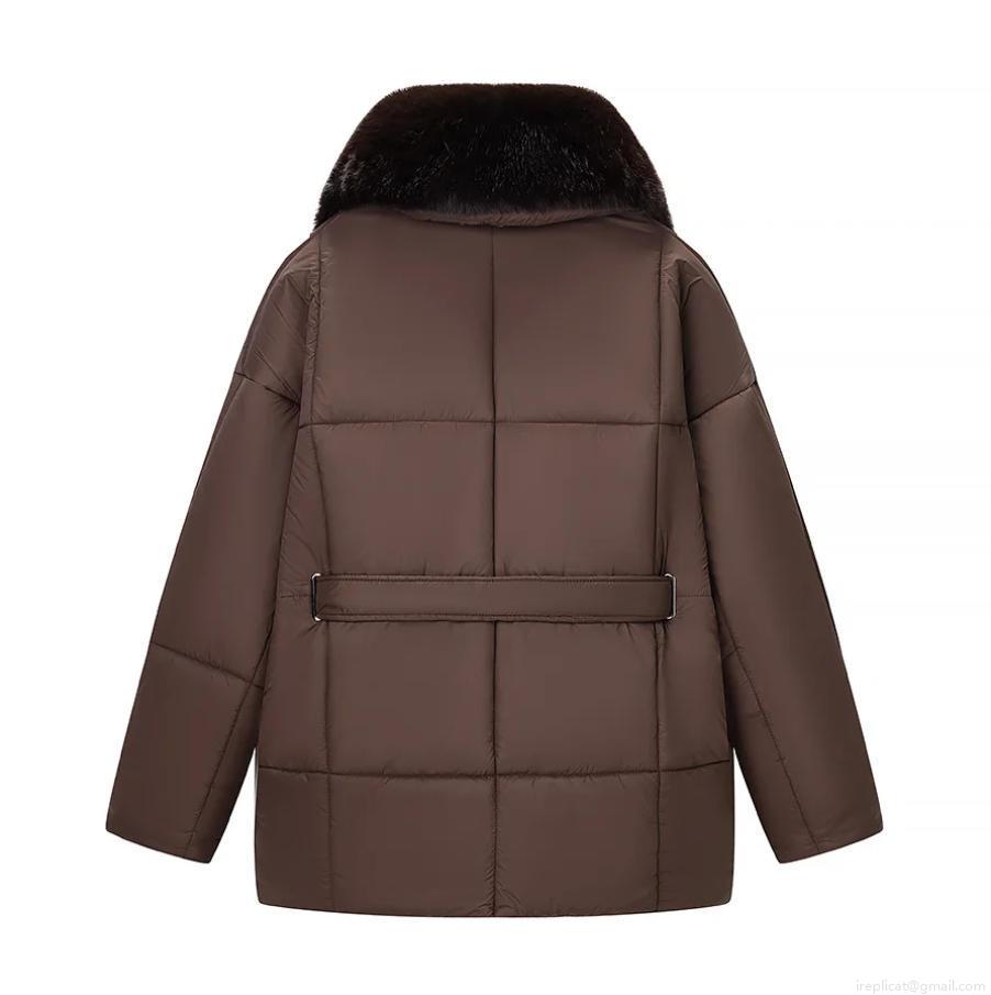 Women's Padded Puffer Jacket With Detachable Faux Fur Collar Thickened Quilted Winter Coat With Bow Tie Belt Mid-Length Warm Windproof Outwear For Women